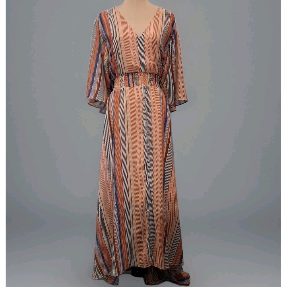 Melloday Smock Waist Chiffon Flutter Sleeve Asymmetric‎ Chevron Dress Women's 3X